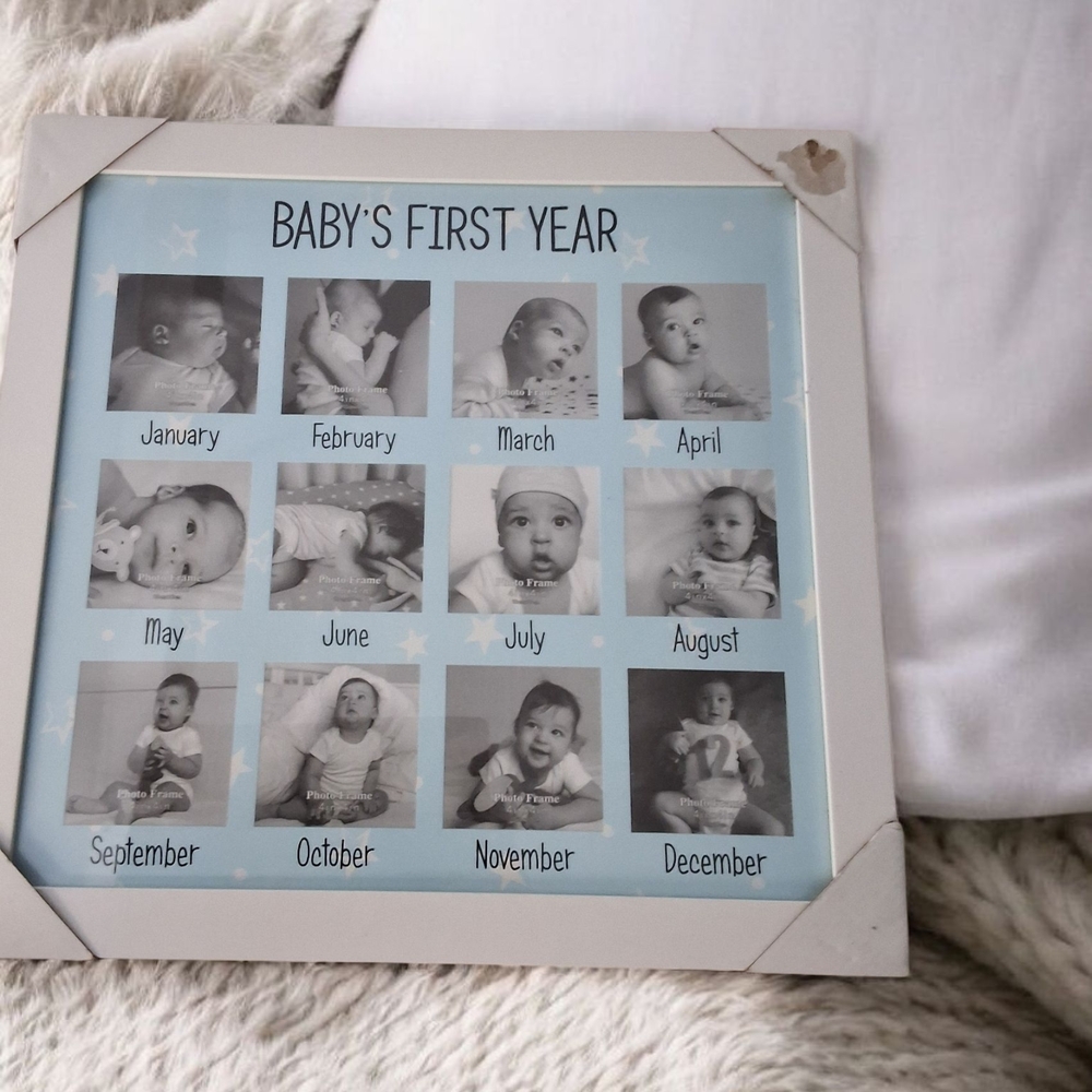 Baby's First Year Photo Frame - White and Blue